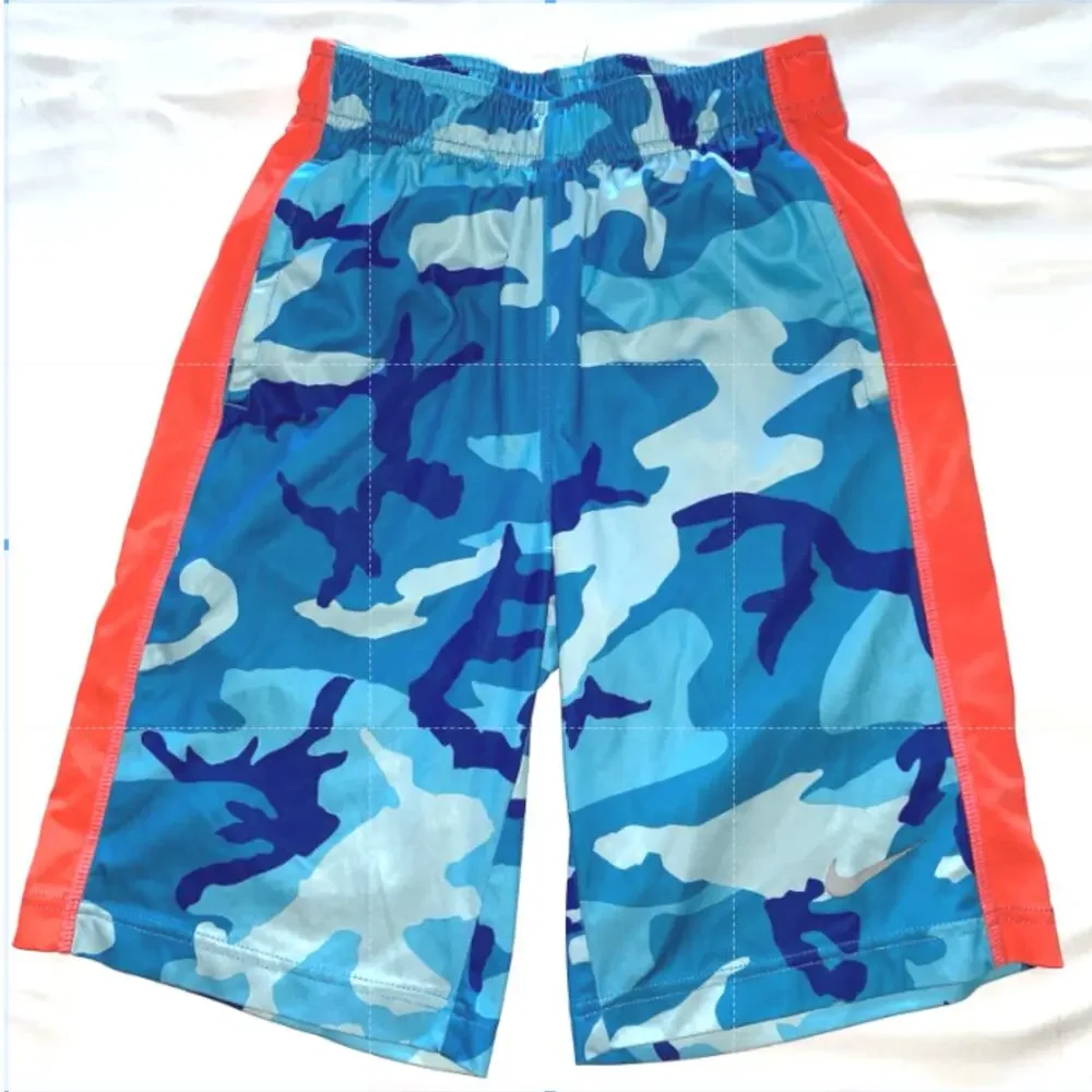 Nike Dri-Fit Boys Size Medium Blue Camo Athletic Shorts With Pockets